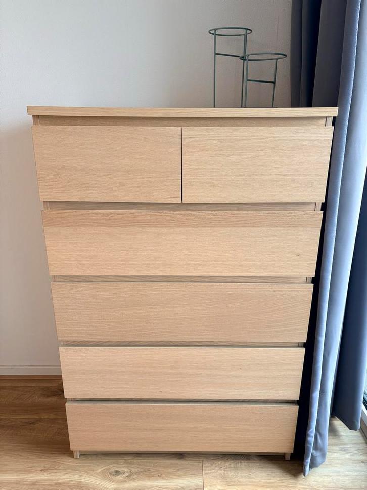 IKEA Malm ladekast eiken 6 lades - 80x123, Huis en Inrichting, Kasten | Dressoirs, Gebruikt, 50 tot 100 cm, 25 tot 50 cm, Met lade(s)