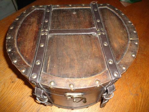 houten hoeden doos met leren riempjes, Antiek en Kunst, Curiosa en Brocante, Ophalen of Verzenden