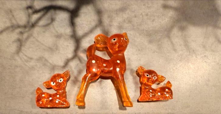 Vintage Lucite hertjes. Jaren 60, Diversen, Kerst, Gebruikt, Ophalen of Verzenden