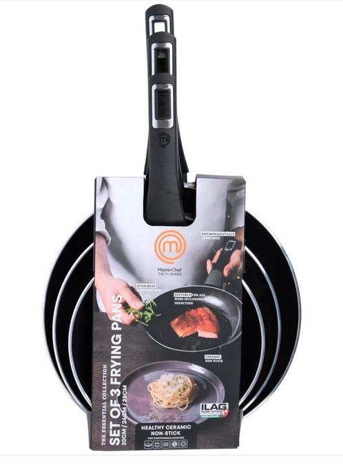 De MasterChef 3-delige koekenpannenset, Huis en Inrichting, Keuken | Potten en Pannen, Zo goed als nieuw, Ophalen of Verzenden