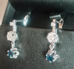 Goud/ platina oorhangers met saffier en diamanten, Hangers, Ophalen of Verzenden, Zo goed als nieuw, Met edelsteen