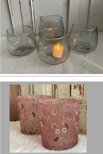 Nieuw Brocante / glazen waxinelichthouders / windlichten beschikbaar voor biedingen