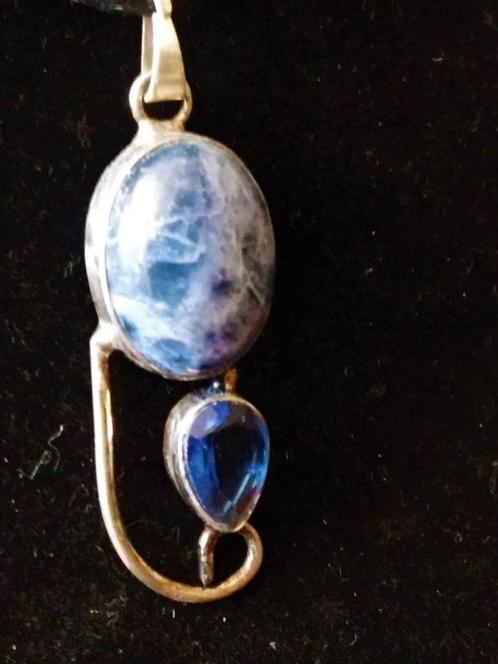 #925 Zilveren Edelsteen Ketting (Sodaliet-Tanzaniet), Sieraden, Tassen en Uiterlijk, Kettingen, Nieuw, Zilver, Blauw, Met edelsteen
