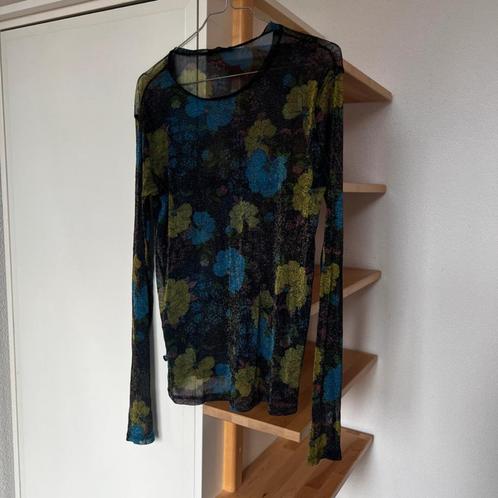 Glitterende mesh top met bloemenprint van Zara maat L, Kleding | Dames, Tops, Zo goed als nieuw, Maat 38/40 (M), Lange mouw, Ophalen of Verzenden