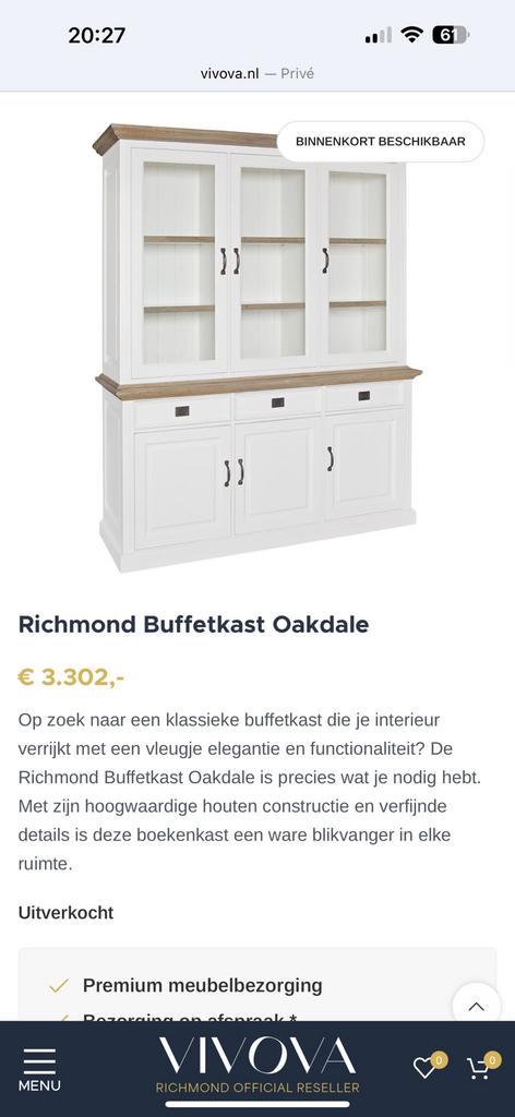 Richmond vitrinekast/buffetkast/ dressoirOAKDALE, Huis en Inrichting, Kasten | Vitrinekasten, Zo goed als nieuw, 200 cm of meer