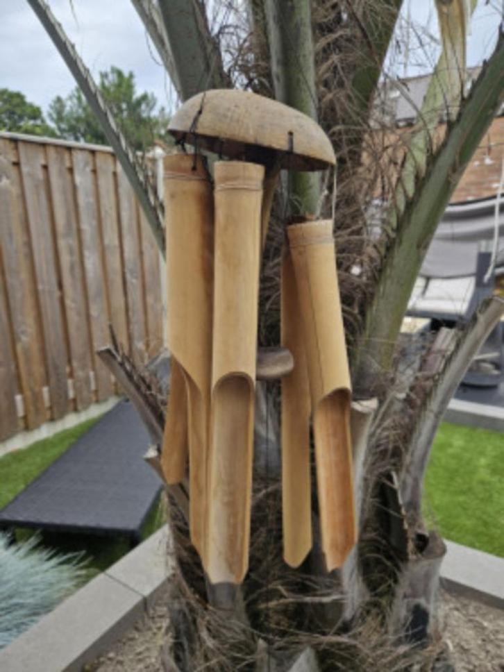Mooie grote Bamboe windgong met 6 buizen, handgemaakt, Tuin en Terras, Tuinwanddecoratie, Zo goed als nieuw, Ophalen of Verzenden