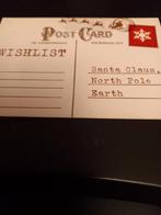 2 kerstkaarten wishlist en gedrukte kerst postzegels., Verzenden, 1980 tot heden, Ongelopen, Feest(dag)