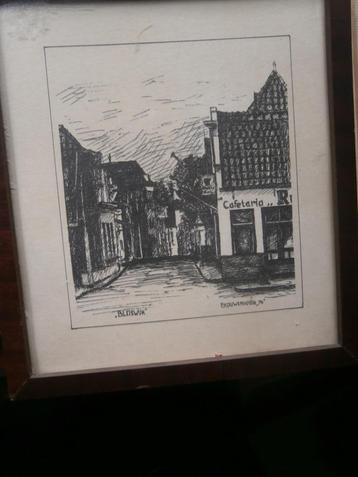 BLEISWIJK, Cafetaria, Inkttekening van een bedrjijfje beschikbaar voor biedingen