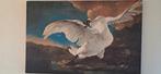 Canvas schilderij "De bedreigde zwaan", Huis en Inrichting, Woonaccessoires | Schilderijen, Tekeningen en Foto's, Ophalen, Zo goed als nieuw