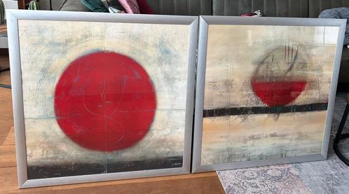 Tweeluik “Le Danse du Cercle (I en II)” van C Becam in lijst, Antiek en Kunst, Kunst | Schilderijen | Abstract, Ophalen