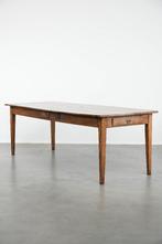 Antieke Franse eikenhouten boeren eettafel met drie lades, Ophalen