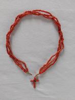 Antiek Siciliaans bloedkoraal collier met gouden slotje, Sieraden, Tassen en Uiterlijk, Kettingen, Gebruikt, Oranje, Ophalen of Verzenden
