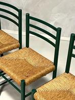 Jaren 70 eettafelstoelen 4x vintage groen riet prijs p/stuk, Riet of Rotan, Vier, Gebruikt, Vintage