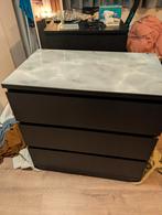 Ikea Malm ladekast 3 lades zwart met glasplaat, Ophalen, Gebruikt, 50 tot 100 cm, Glas