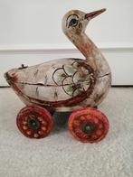 Vintage houten eend, op wielen, handbeschilderd, Ophalen of Verzenden