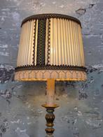 Vintage beige lampenkap met groen sierband en franjes, Ophalen, Gebruikt, Rond, Retro / Vintage / Klassiek