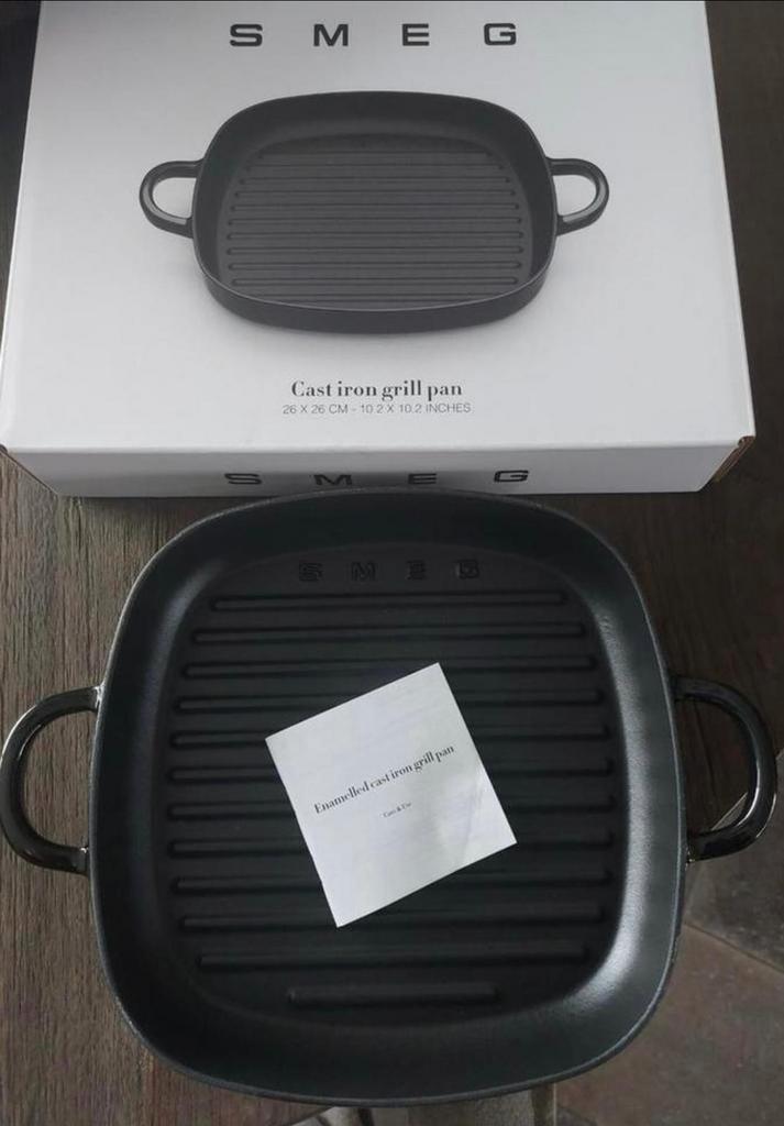 SMEG grillpan, Huis en Inrichting, Keuken | Potten en Pannen, Nieuw, Koekenpan of Braadpan, Gietijzer, Inductieplaat, Keramische plaat