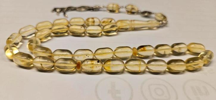 Damla Kehribar Tesbih - Prachtige Gebedsketting, Sieraden, Tassen en Uiterlijk, Kettingen, Nieuw, Overige materialen, Geel, Met edelsteen