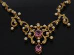Luxe roze toermalijn zaad parels 14k gouden dames ketting, Sieraden, Tassen en Uiterlijk, Antieke sieraden, Ophalen of Verzenden