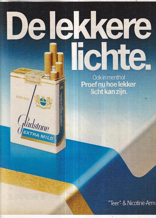 Retro reclame 1980 Gladstone sigaretten die is lekker licht, Verzamelen, Retro, Overige typen, Ophalen of Verzenden