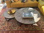 Set van 2 ronde salontafels - donker hout, Ophalen, Gebruikt, 50 tot 100 cm, Rond