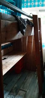 Hoogslaper met bureau en ladder helemaal van steigerhout, Ophalen, Hoogslaper, Eenpersoons, 210 cm