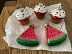 Glazen kerstboom hangers,cupcakes en watermeloen,5 stuks., Diversen, Kerst, Ophalen of Verzenden, Nieuw