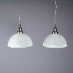 Set vintage industriële Holophane hanglampen, Vintage, Ophalen of Verzenden, Zo goed als nieuw, X