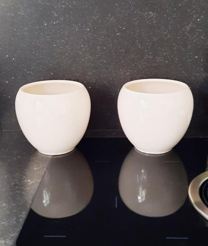 2 WITTE BLOEMPOTTEN STEPPEWIT HS POTTERIE TREVISO H:15 Ø 17, Tuin en Terras, Bloempotten, Nieuw, Aardewerk, Binnen, Balkon, Minder dan 40 cm