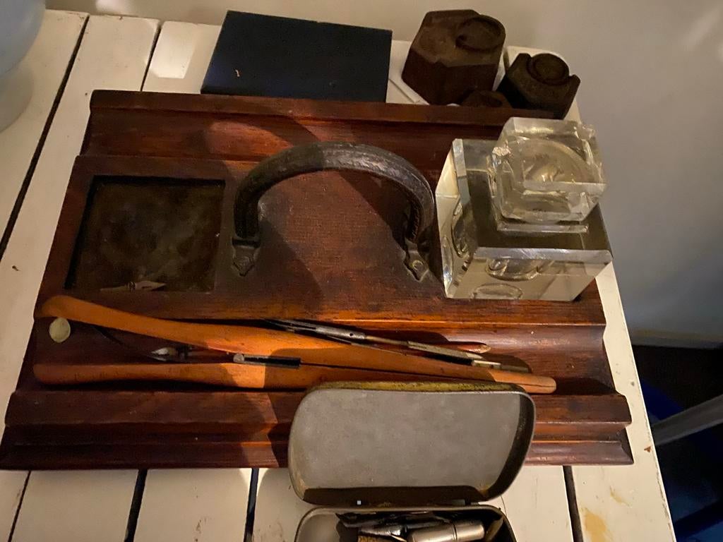 Antieke Pennenset met Inktpot en Accessoires, Ophalen of Verzenden
