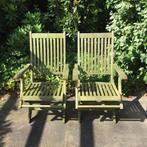 2 teakhouten tuinstoelen, Ophalen, Gebruikt, Teakhout
