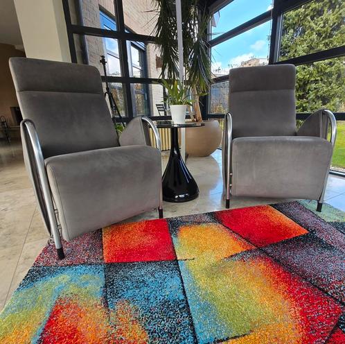 2 prachtige identieke design fauteuils van Jan des Bouvrie, Huis en Inrichting, Stoelen, Gebruikt, Twee, Stof, Grijs, Ophalen
