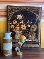 Vintage jaren 70 lijst met bloemen, stof, ?, Zo goed als nieuw, 75 cm of meer, 50 tot 75 cm