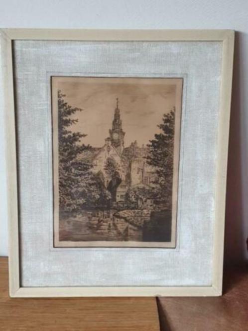 Ets Nic de Carpentier Zaandam Ned Herv. Kerk Noordzijde Bull, Antiek en Kunst, Kunst | Etsen en Gravures, Ophalen