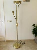 Moderne "geborstelde" messing up-lighter met extra leeslamp!, Huis en Inrichting, Ophalen of Verzenden, Gebruikt, Overige materialen