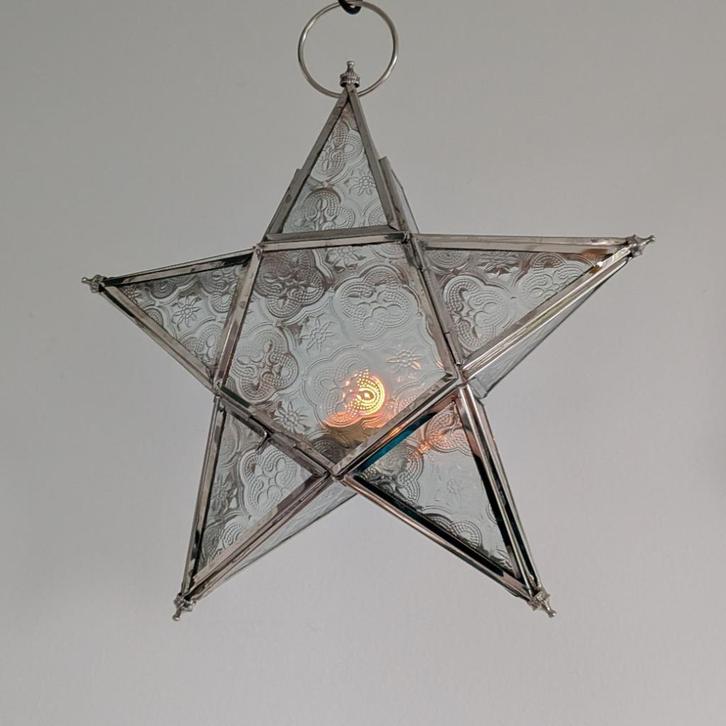 Glas-in-lood ster raamhanger waxinelichthaouder, Diversen, Kerst, Zo goed als nieuw, Ophalen of Verzenden