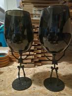 2x Groot Wijnglas met Skeletvoet, Overige materialen, Gebruikt, Zwart, Ophalen of Verzenden