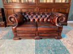 Prachtige engelse Chesterfield bank bruin gevlamd, Gebruikt, 125 cm of meer, Leer, Ophalen of Verzenden