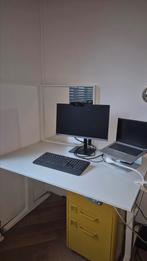 Electrische zit sta bureau 120x80 en lederen bureaustoel., Huis en Inrichting, Bureaus, Ophalen, Elektrisch, Zo goed als nieuw