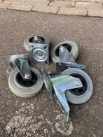 4 zwenkwielen met grondplaat, waarvan 1 met rem, 125mm Ø, Ophalen of Verzenden, Gebruikt