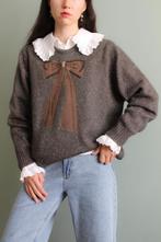 Vintage mohair glitter trui met strik applicatie kralen M L, Maat 38/40 (M), Verzenden, Zo goed als nieuw, Vintage
