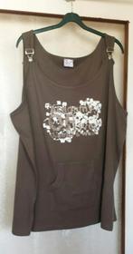 Mooie kakikleurige top met print en kangoeroezak, Verzenden, Zo goed als nieuw, Groen, Zonder mouw