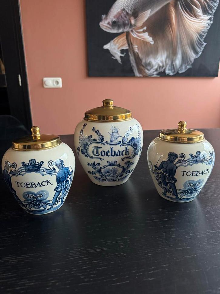 Antieke Delfs Blauwe Toeback Potten - Set, Antiek en Kunst, Antiek | Keramiek en Aardewerk, Ophalen of Verzenden