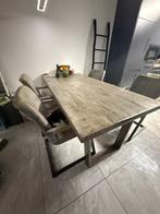 Industriële eettafel met 4 lederen stoelen, Huis en Inrichting, Tafels | Eettafels, Ophalen, Gebruikt, 100 tot 150 cm, 150 tot 200 cm