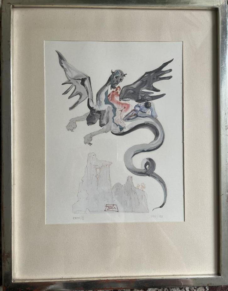 Salvador DALI Divine Comedy Woodcut "Geryon's Flight", Antiek en Kunst, Kunst | Etsen en Gravures, Ophalen of Verzenden