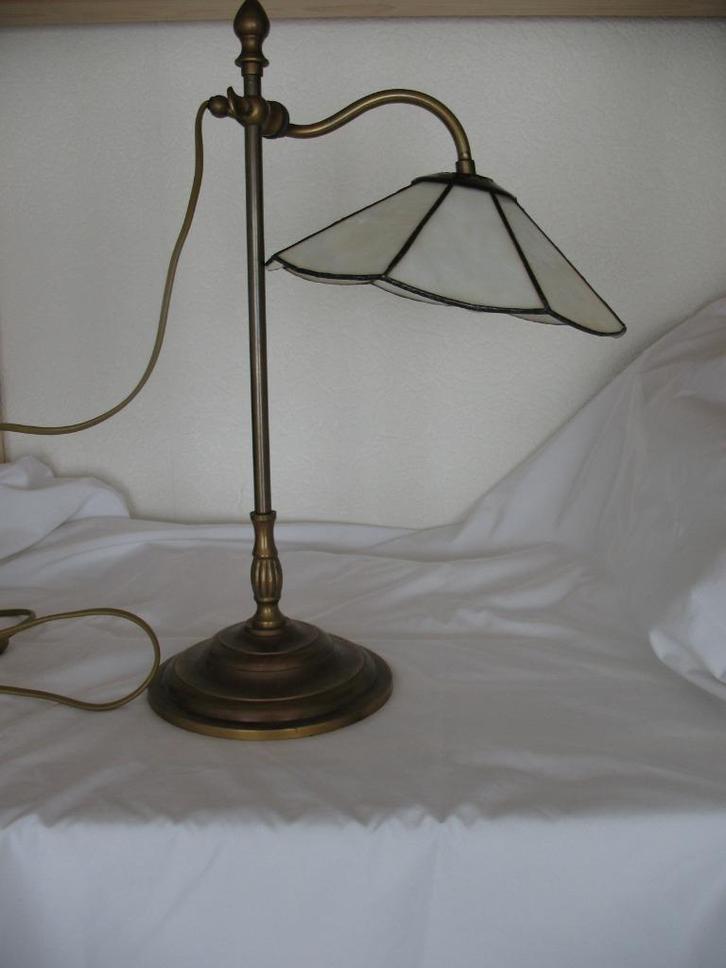 Verstelbare Tiffany kap op Koperen Lampenvoet Set van 2 Vint, Antiek en Kunst, Antiek | Lampen, Ophalen