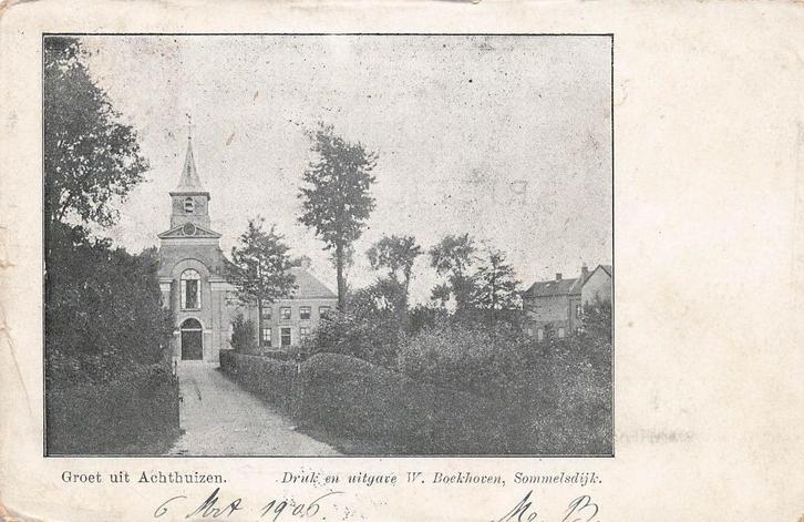 JL322 Achthuizen Groet uit 1906, Verzamelen, Ansichtkaarten | Nederland, Gelopen, Zuid-Holland, Voor 1920, Verzenden