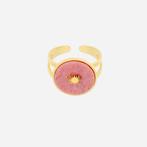 NIEUW! Statement ring / rond / natuursteen / goudkleurig, IJzer of Staal, Nieuw, Ophalen of Verzenden, 17 tot 18