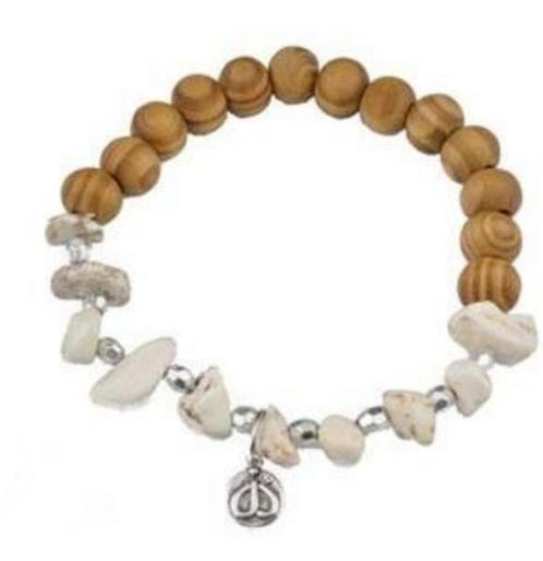SALE: Elastische armband van howliet en hout, Sieraden, Tassen en Uiterlijk, Armbanden, Nieuw, Elastiek, Bruin, Met bedels of kralen