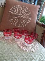 6 Vintage Italiaanse Borrelglaasjes Rood Design ** Mimosa **, Antiek en Kunst, Ophalen of Verzenden